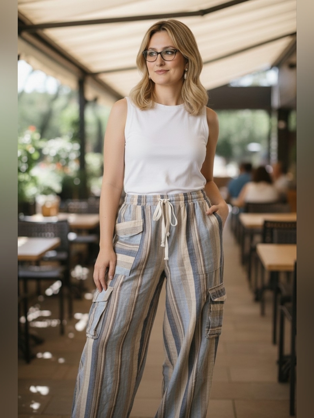 Oli & Hali Striped Wide-Leg Oversized Flowy Opposing Stripes BAGGY Pants Medium